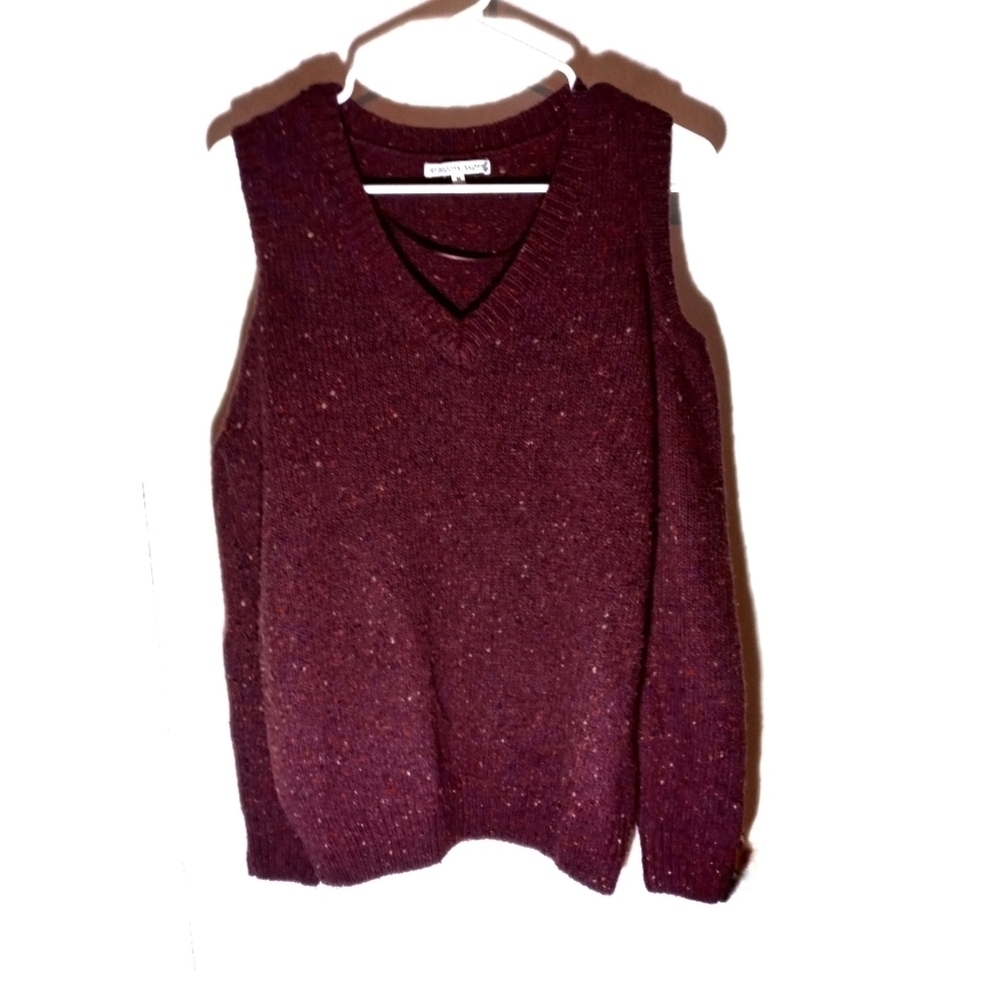 Rebecca Minkoff Burgundy Wool Blend Cold Shoulder Sweater